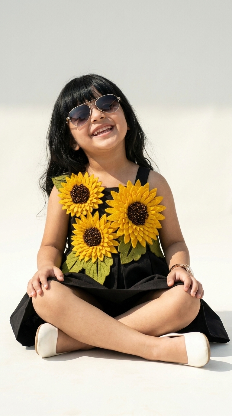 Sunflower Sunshine Black Party Dress