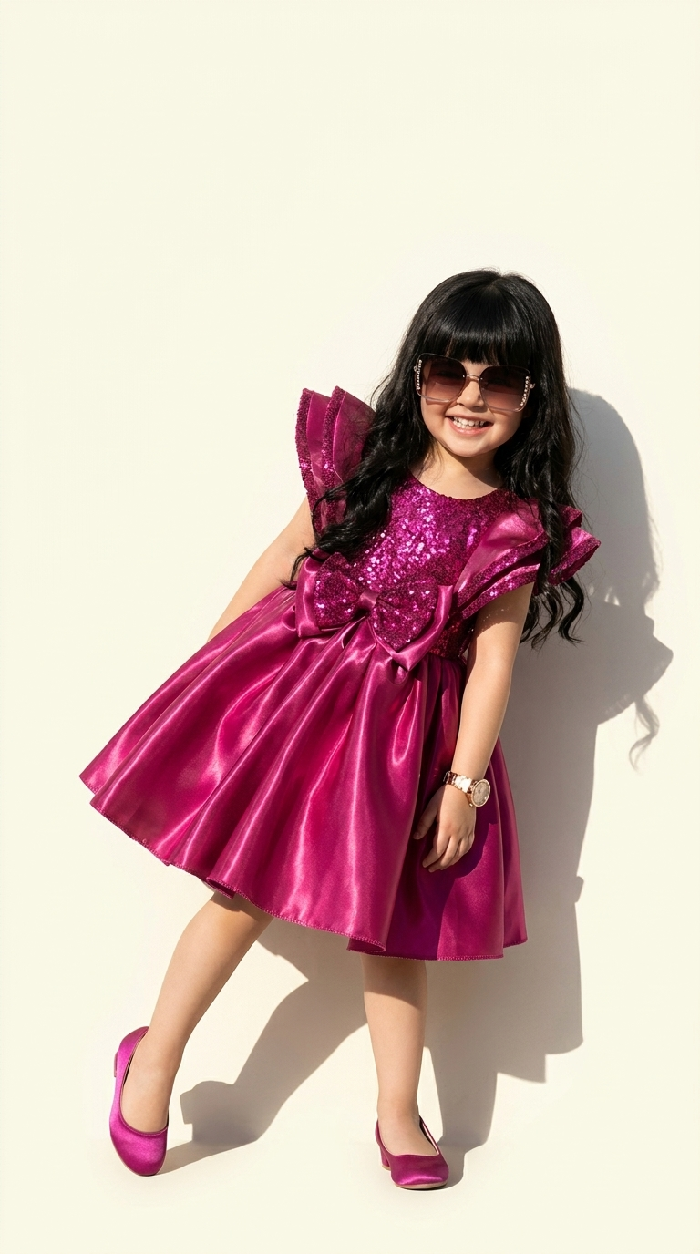 Fuchsia Sparkle Bow Party Dress