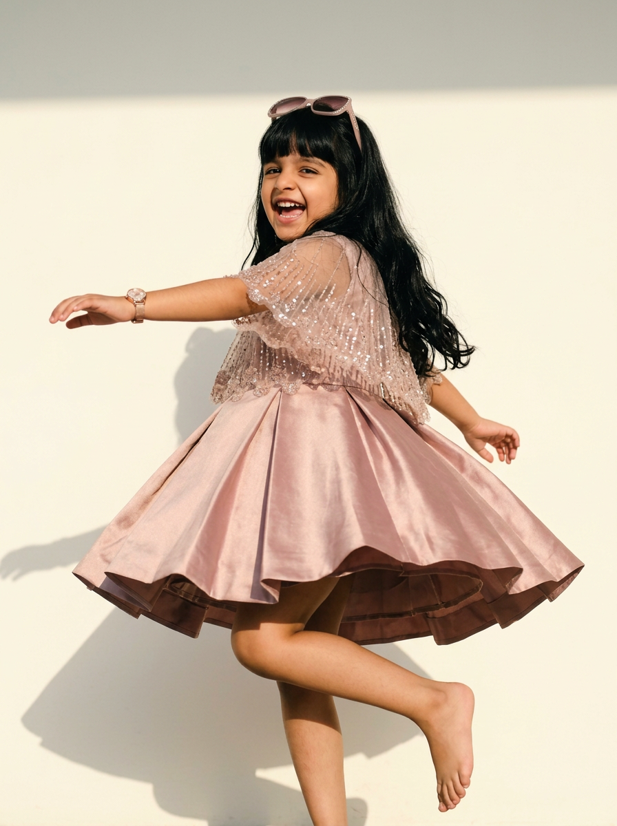 Rose Blush Sparkle Cape Party Dress