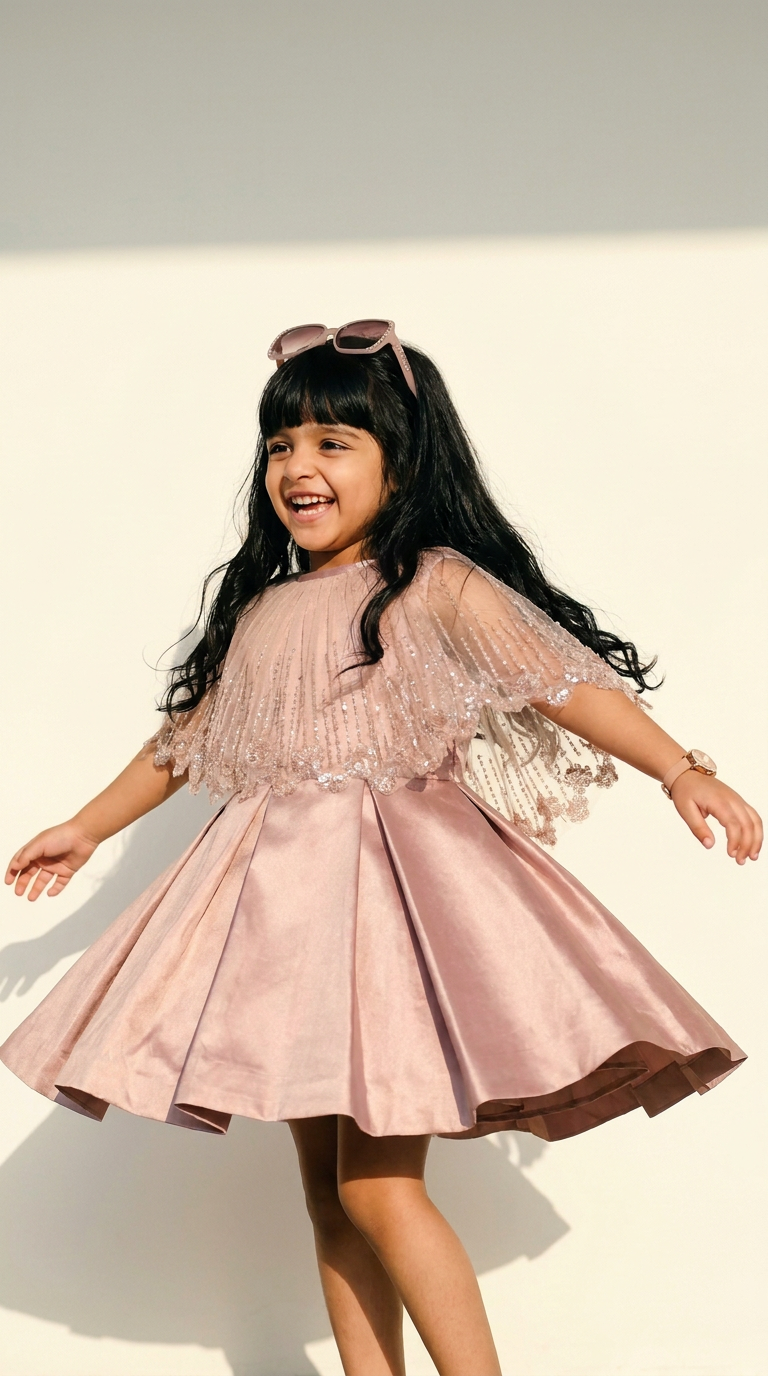 Rose Blush Sparkle Cape Party Dress