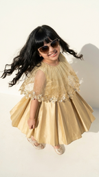 Golden Aura Cape Party Dress