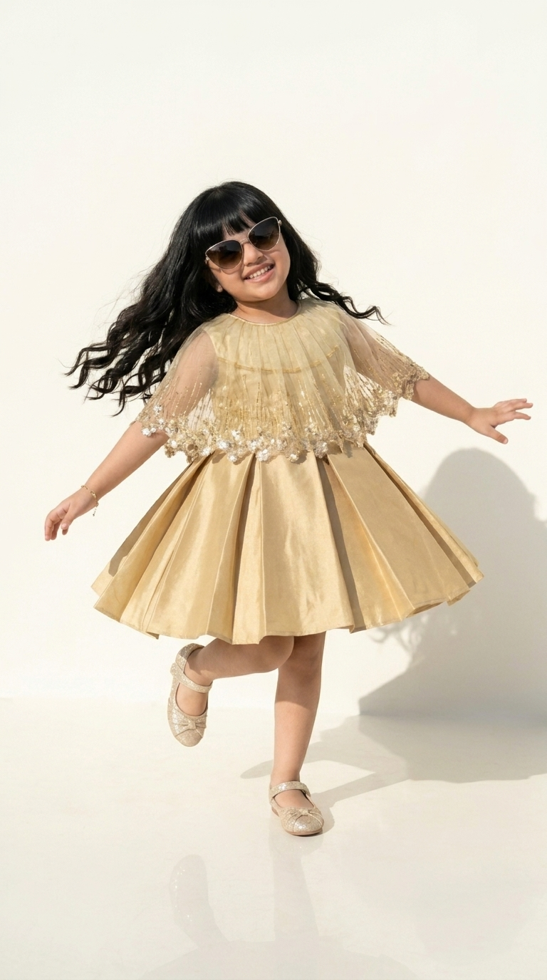 Golden Aura Cape Party Dress
