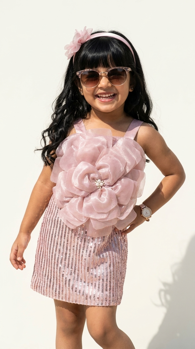 Blush Rosette Sparkle Party Dress