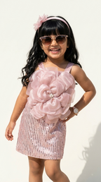 Blush Rosette Sparkle Party Dress