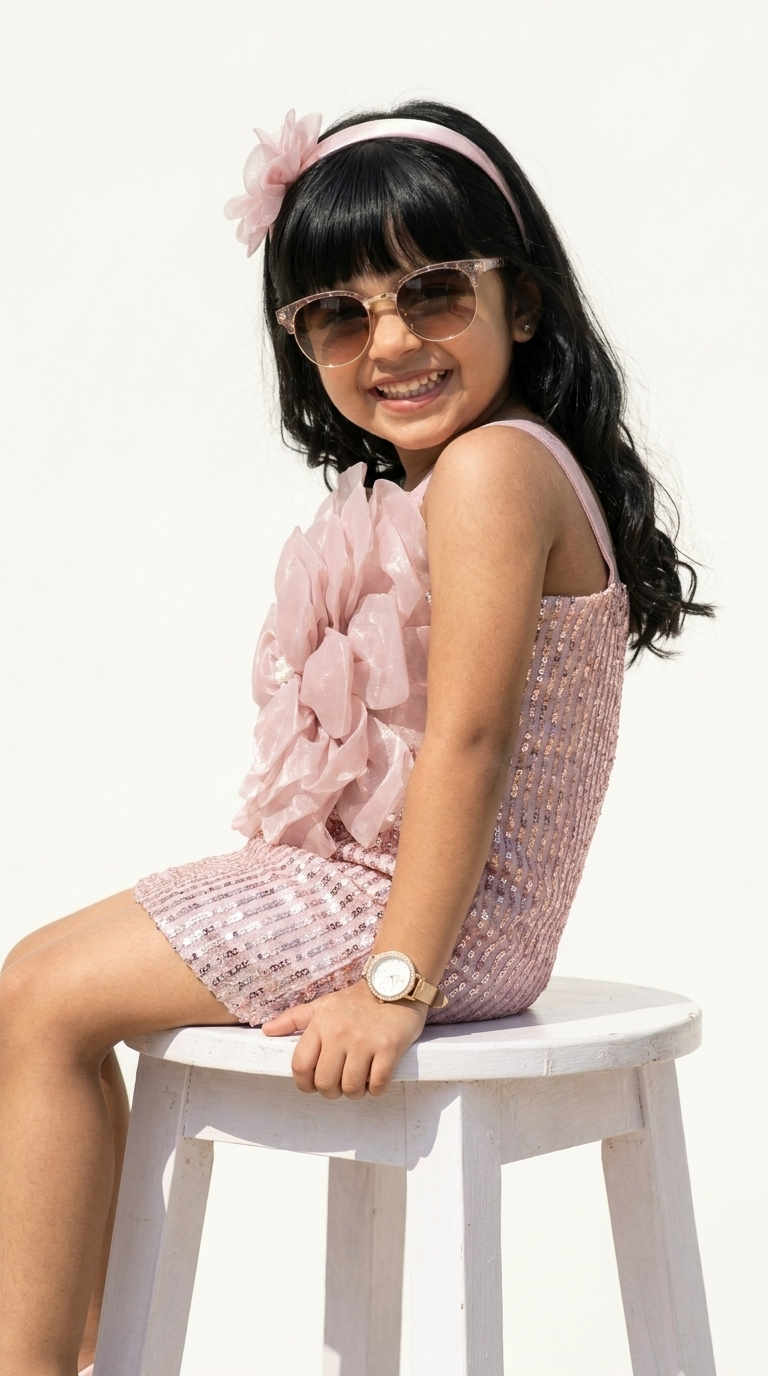 Blush Rosette Sparkle Party Dress