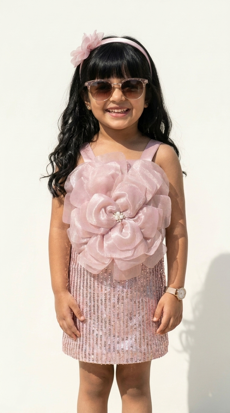 Blush Rosette Sparkle Party Dress