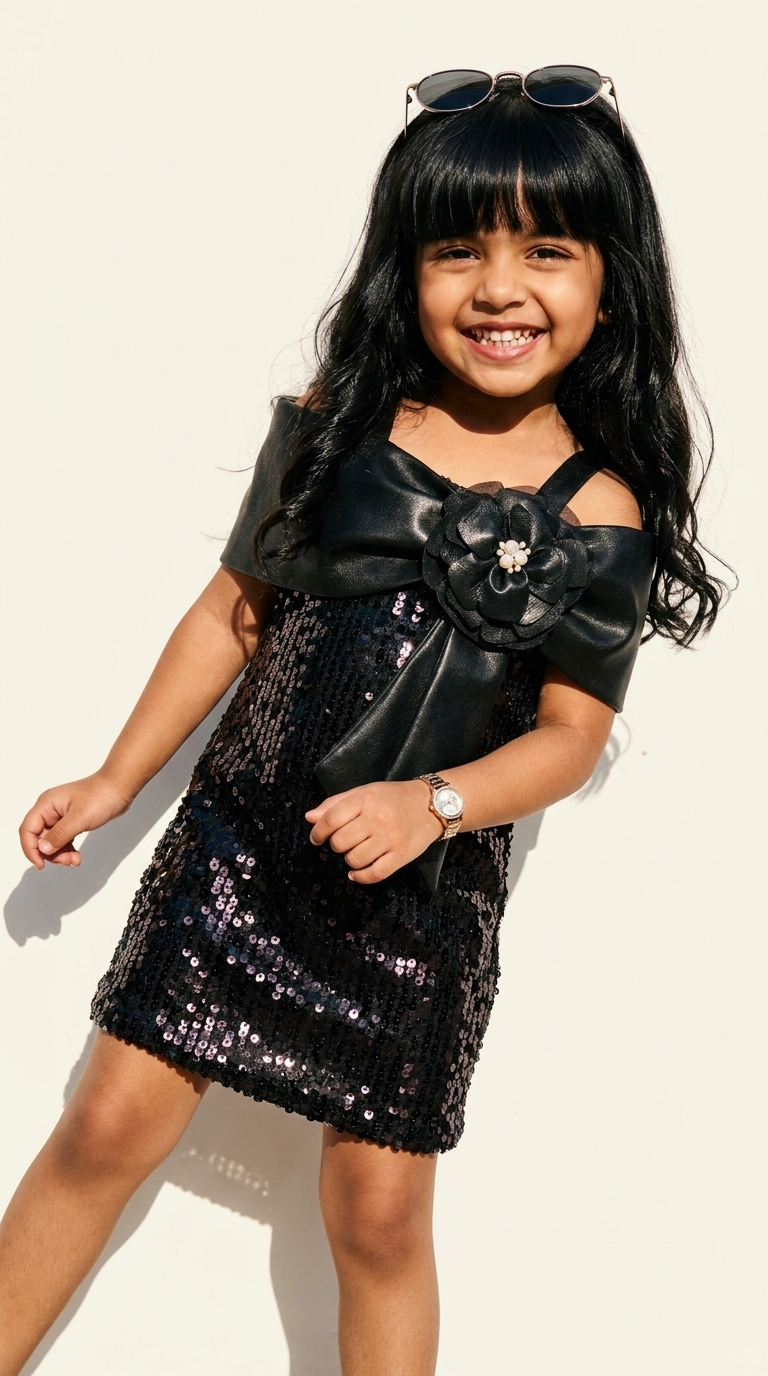 Midnight Noir Rose Sequin Party Dress
