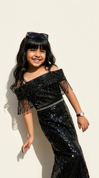 Midnight Fringe Sequin Party Gown