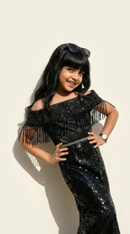 Midnight Fringe Sequin Party Gown
