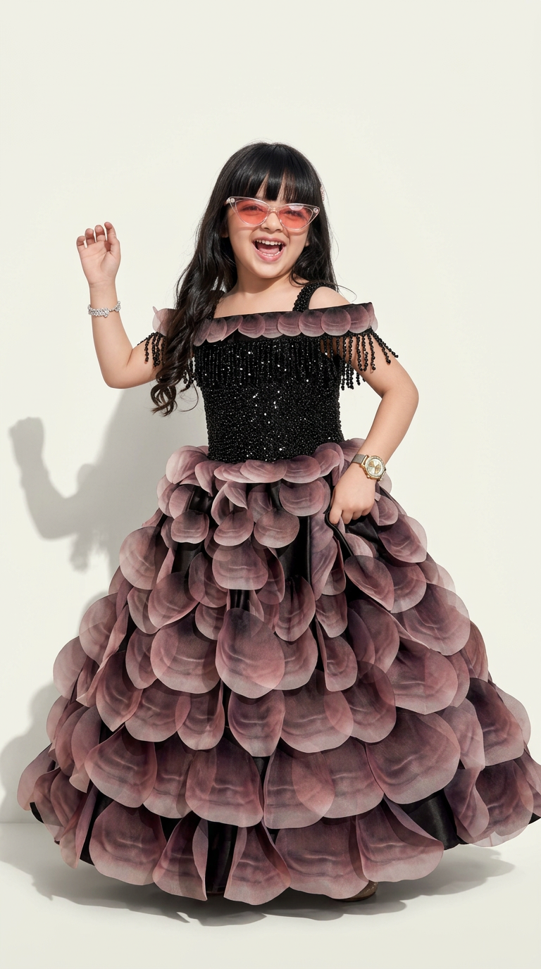 Midnight Mocha Petal Princess Gown