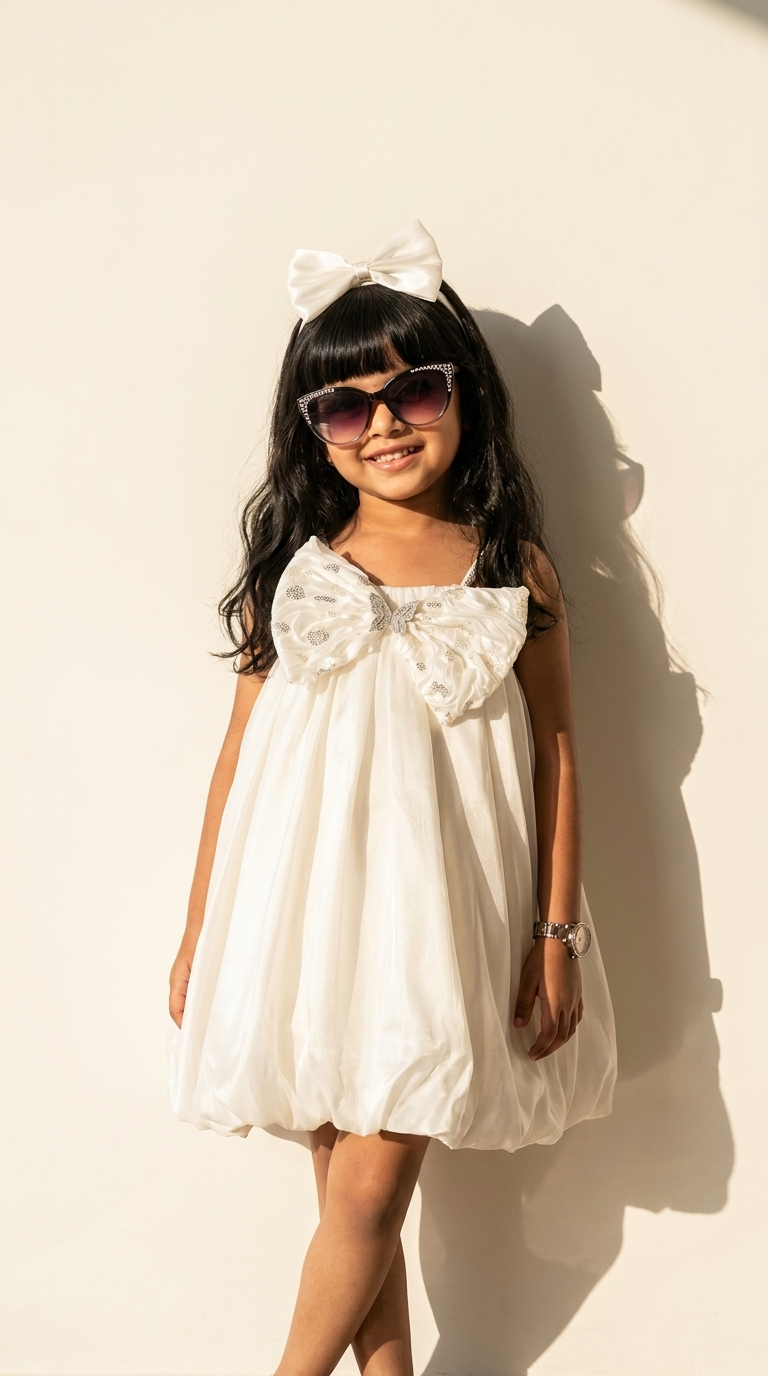 Ivory Butterfly Bow Bubble Dress