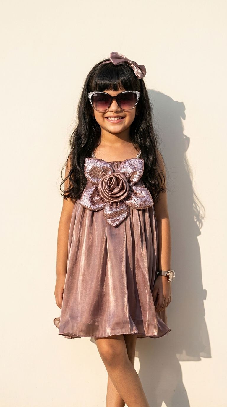 Mocha Rose Shimmer Party Dress