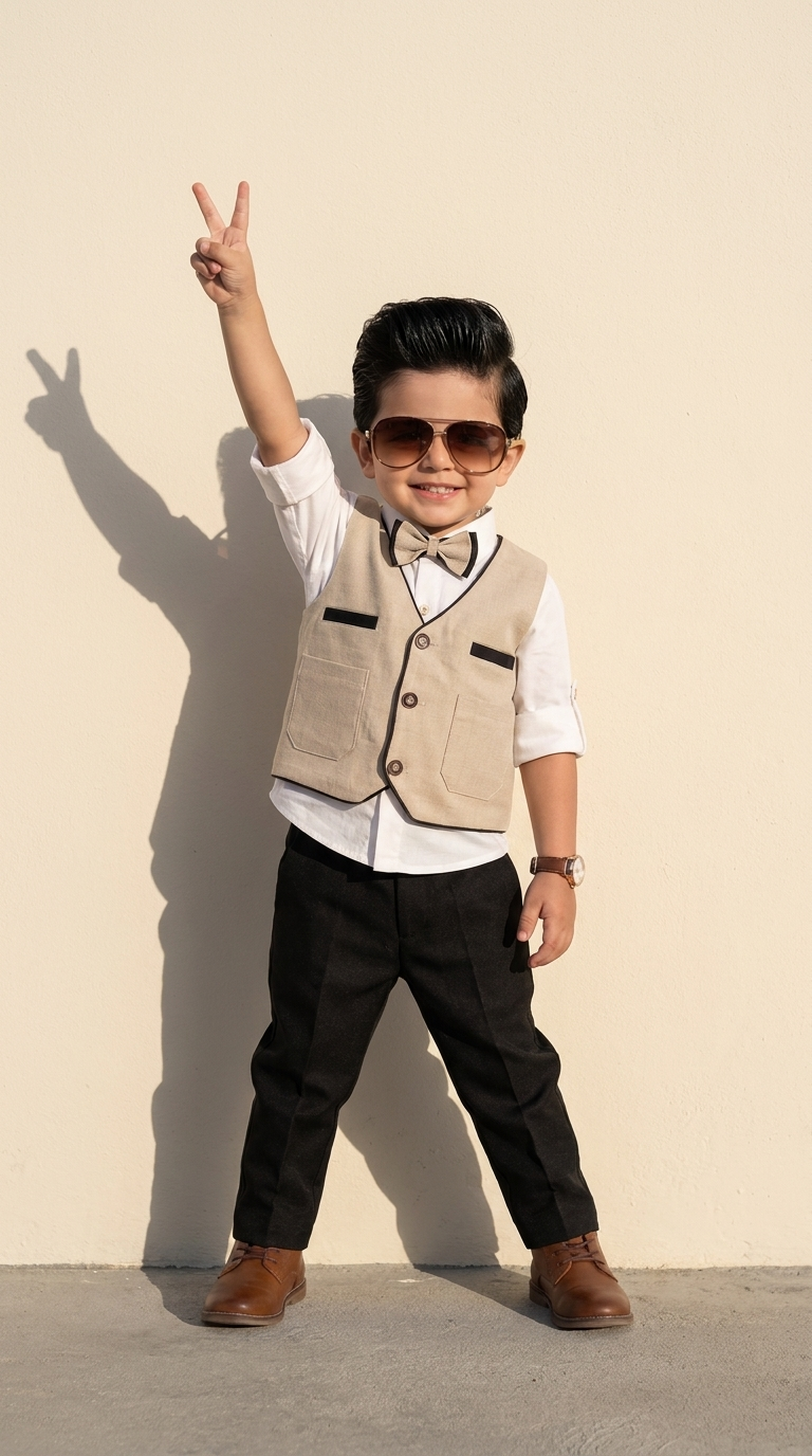 Beige Gentleman Boys’ Waistcoat Set
