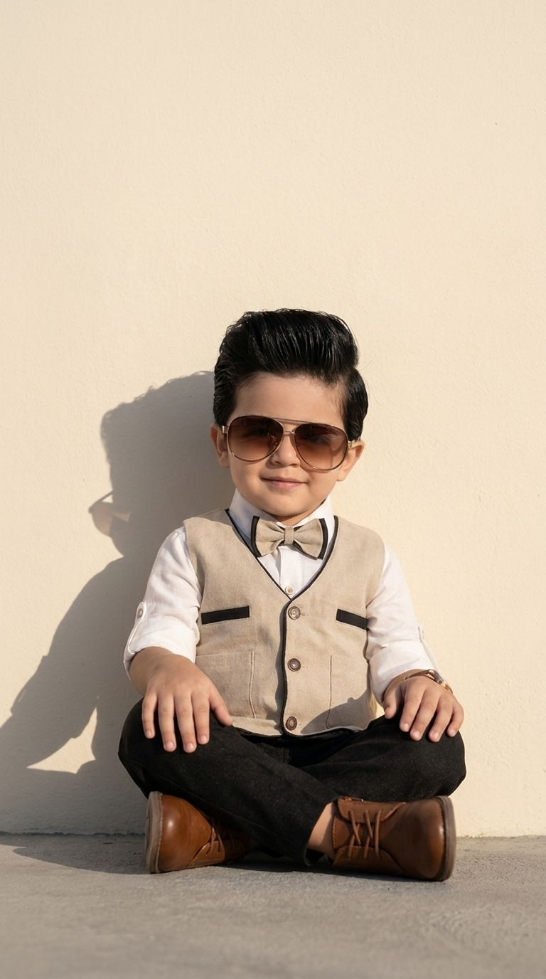 Beige Gentleman Boys’ Waistcoat Set