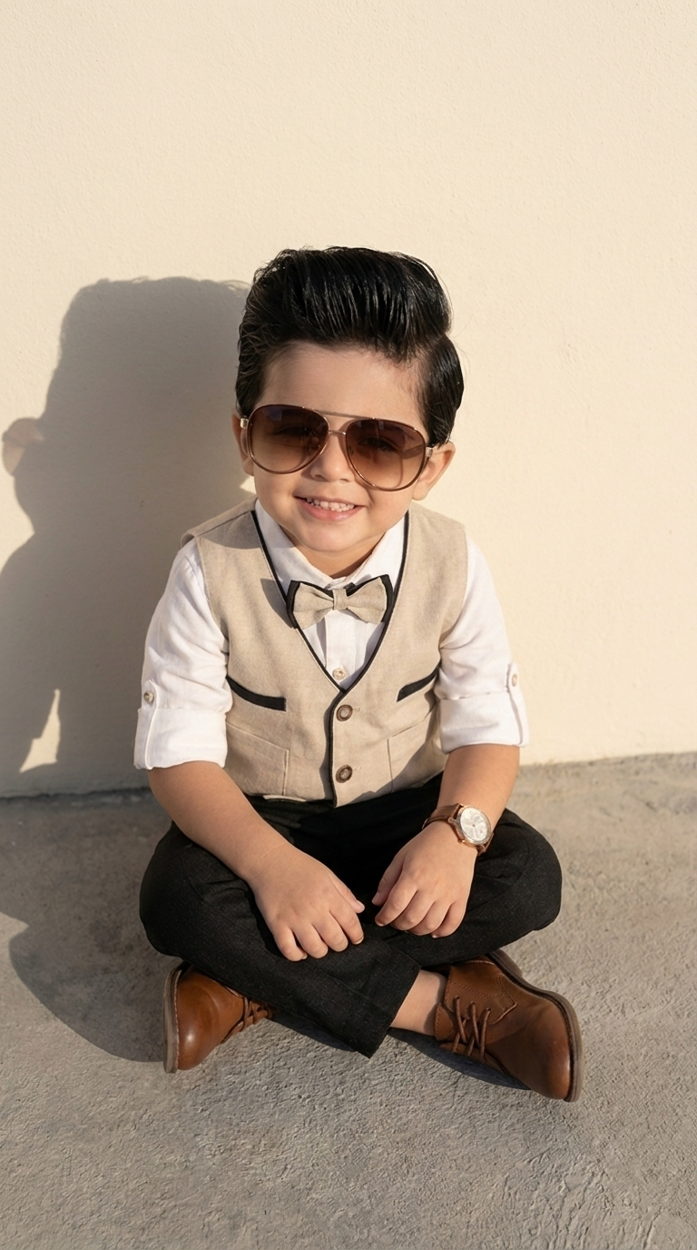 Beige Gentleman Boys’ Waistcoat Set