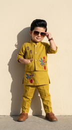 Mustard Bloom Boys’ Embroidered Kurta Set