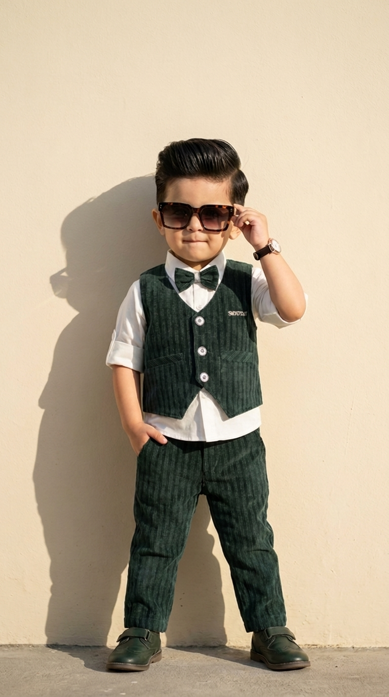 Little Gentleman Forest Green Corduroy Waistcoat Set