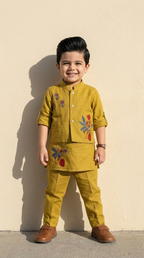 Mustard Bloom Boys’ Embroidered Kurta Set