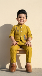 Mustard Bloom Boys’ Embroidered Kurta Set