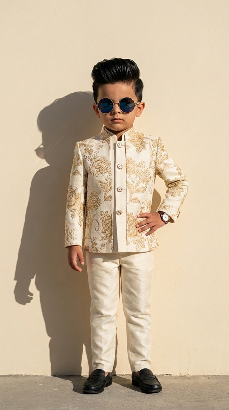 Ivory Gold Floral Embroidered Kurta Set