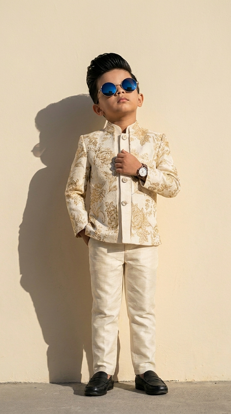 Ivory Gold Floral Embroidered Kurta Set
