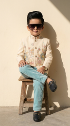Ivory Floral Royale Boys’ Embroidered Jacket Set