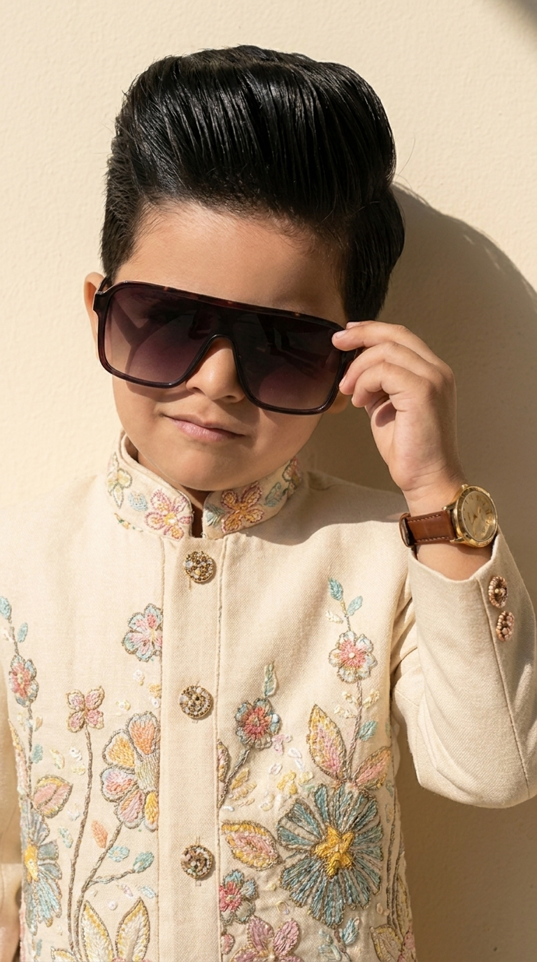Ivory Floral Royale Boys’ Embroidered Jacket Set