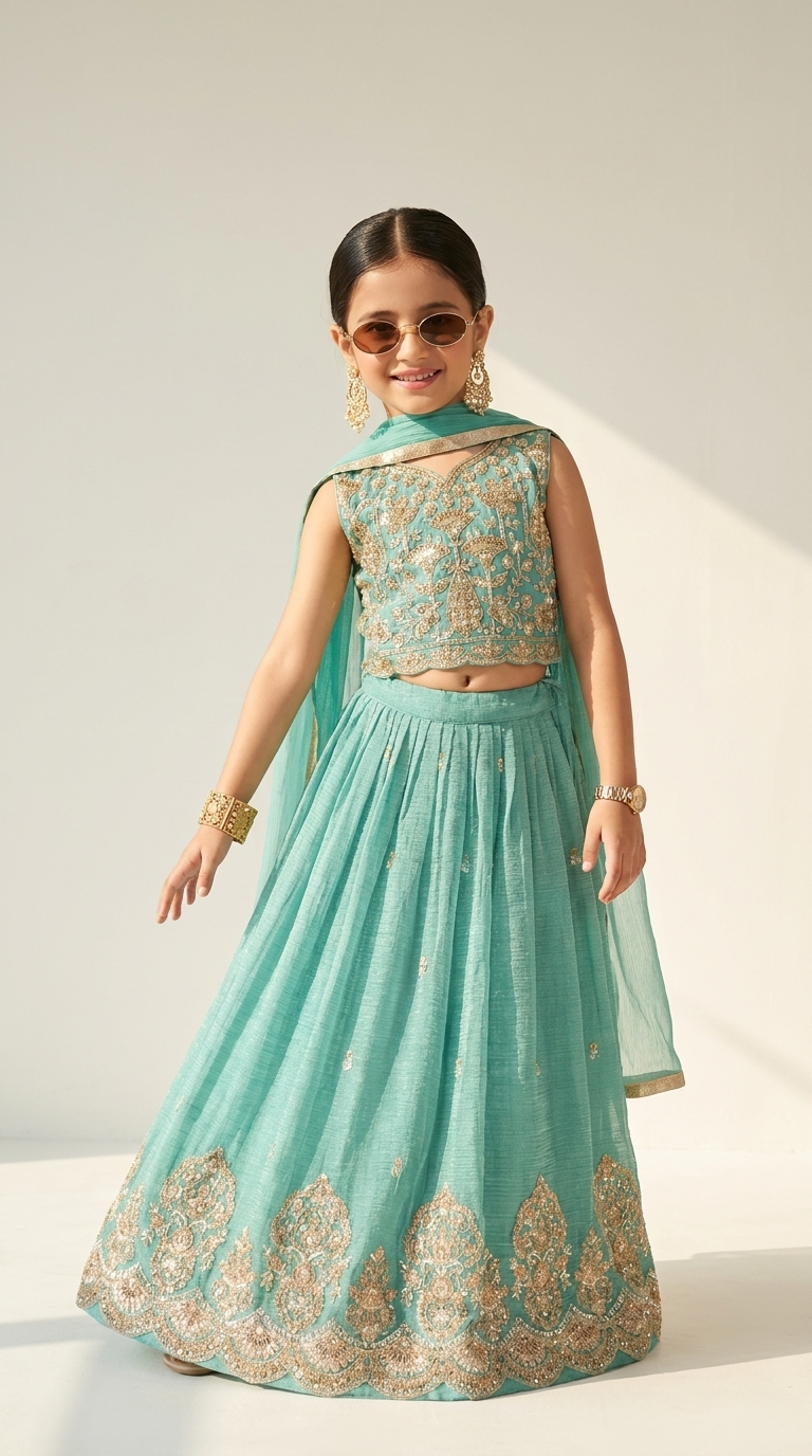 Mint Green Royal Zari Embroidered Lehenga Set