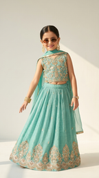 Mint Green Royal Zari Embroidered Lehenga Set