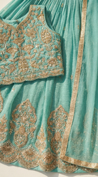 Mint Green Royal Zari Embroidered Lehenga Set