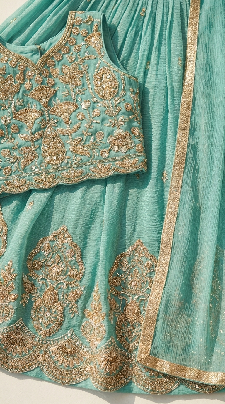 Mint Green Royal Zari Embroidered Lehenga Set