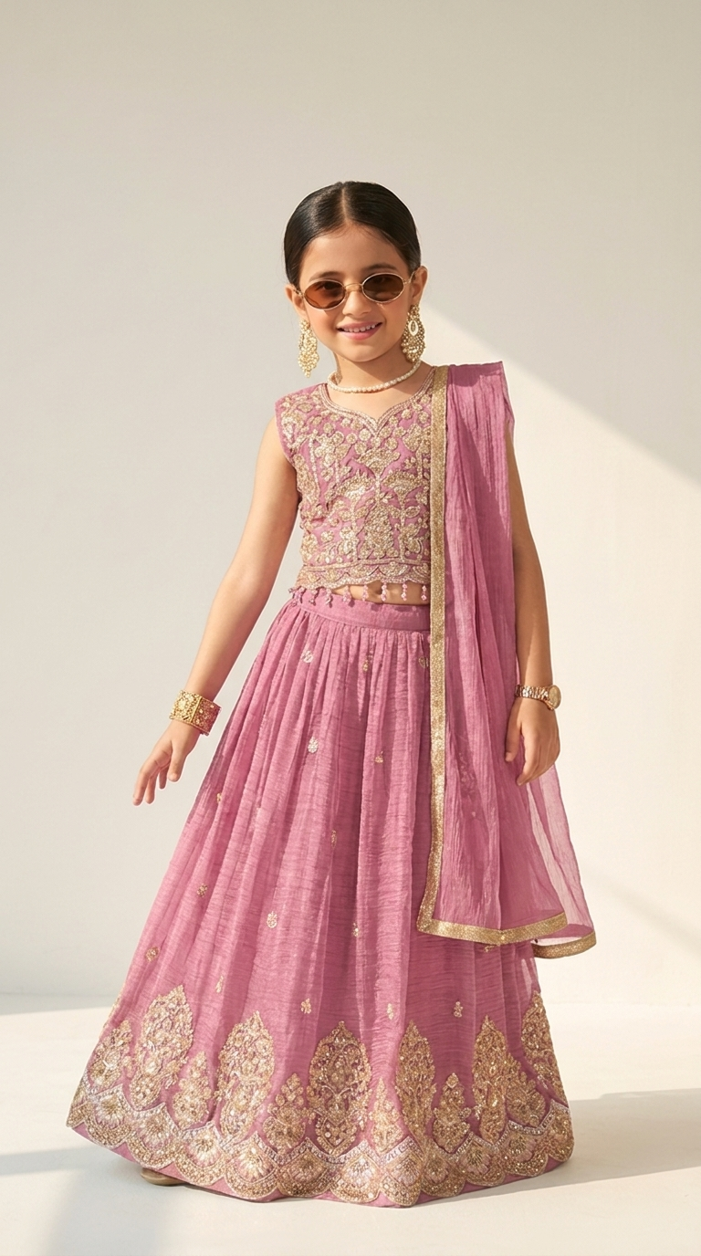 Rosewood Pink Zari Embroidered Lehenga Set