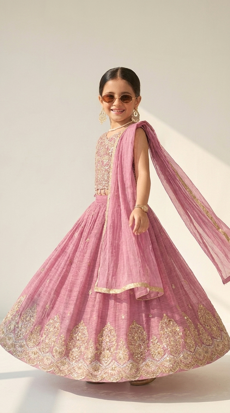 Rosewood Pink Zari Embroidered Lehenga Set