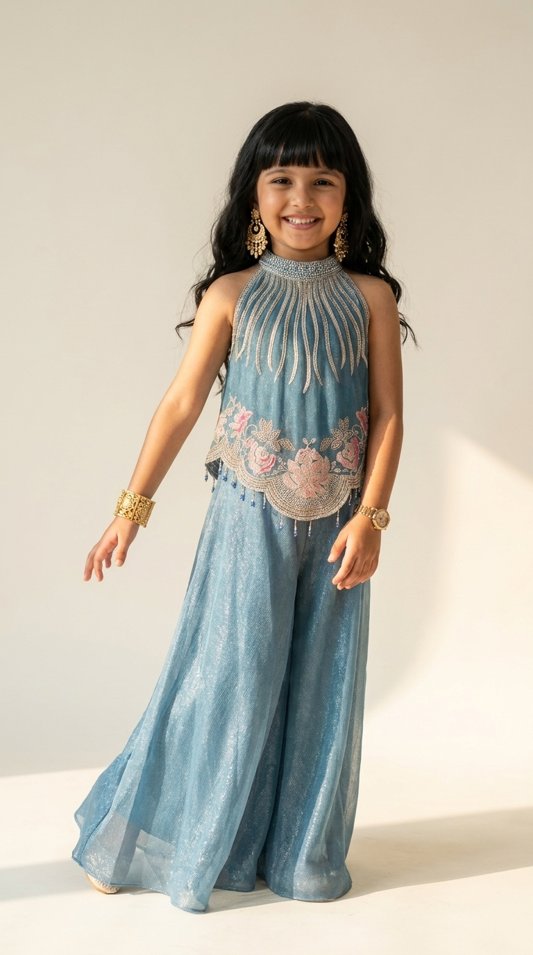 Celestial Blue handwork Palazzo Co-Ord Set