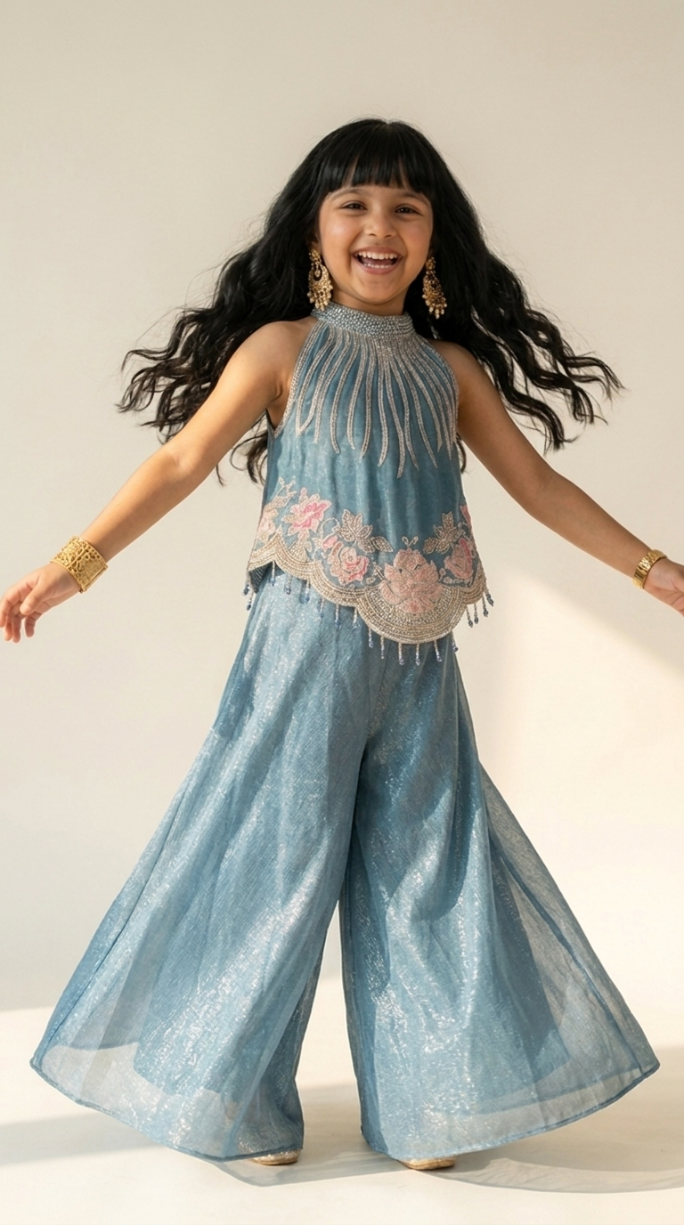 Celestial Blue handwork Palazzo Co-Ord Set