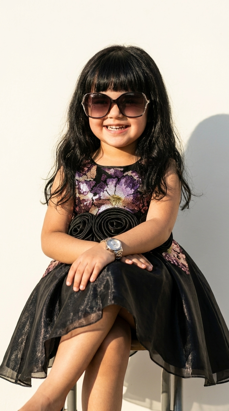 Midnight Bloom Sequin Bow Party Dress