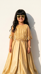 Golden Grace Embellished Cape Gown