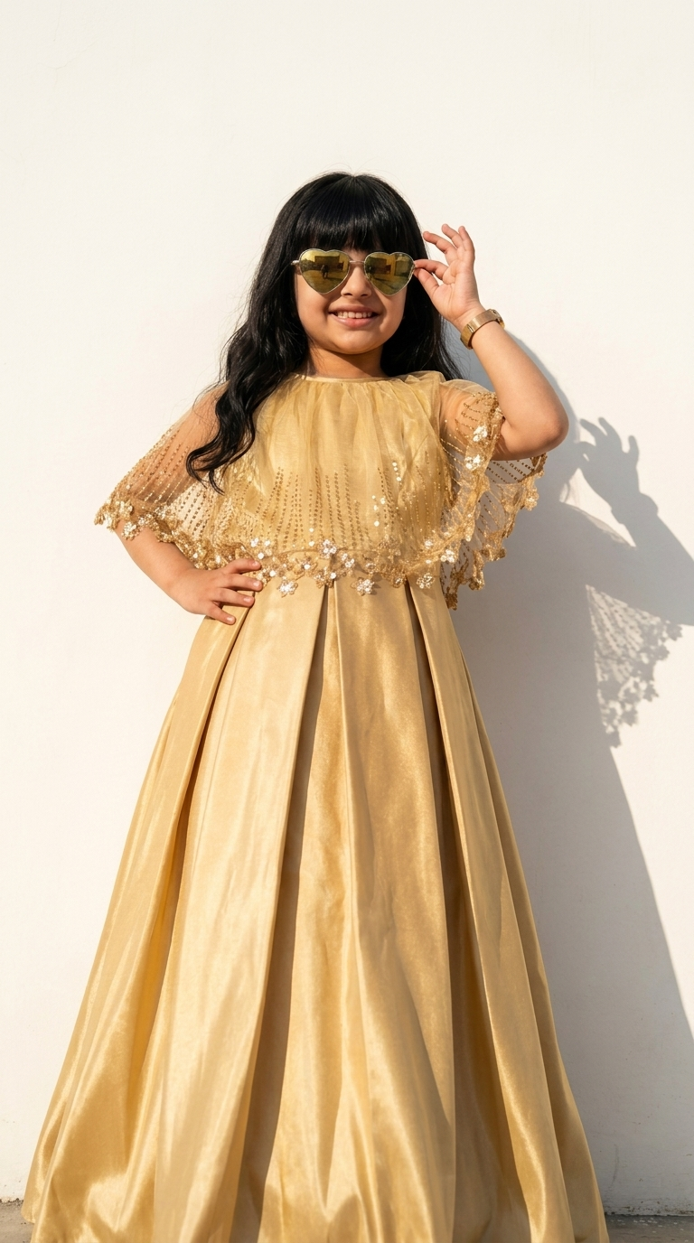Golden Grace Embellished Cape Gown