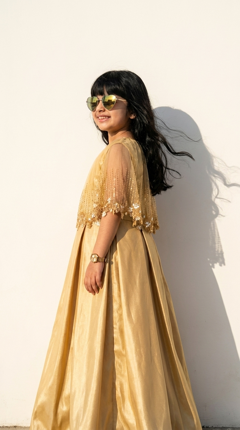 Golden Grace Embellished Cape Gown