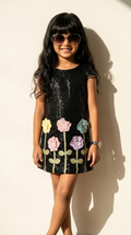 Midnight Bloom Girls’ Sequin Floral Dress