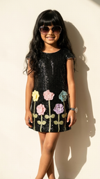 Midnight Bloom Girls’ Sequin Floral Dress