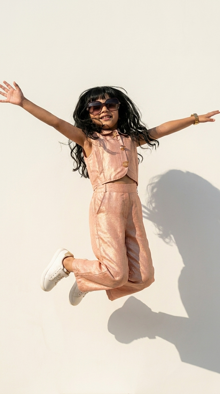 Blush Rose Satin Girls’ Tailored Jumpsuit Set