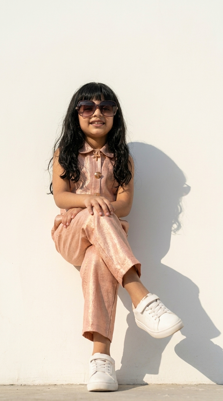 Blush Rose Satin Girls’ Tailored Jumpsuit Set