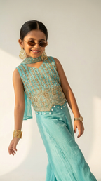 Turquoise Zari Handwork Plazo Set