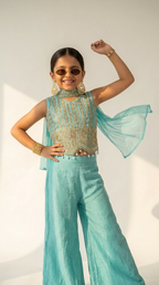 Turquoise Zari Handwork Plazo Set