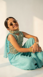 Turquoise Zari Handwork Plazo Set