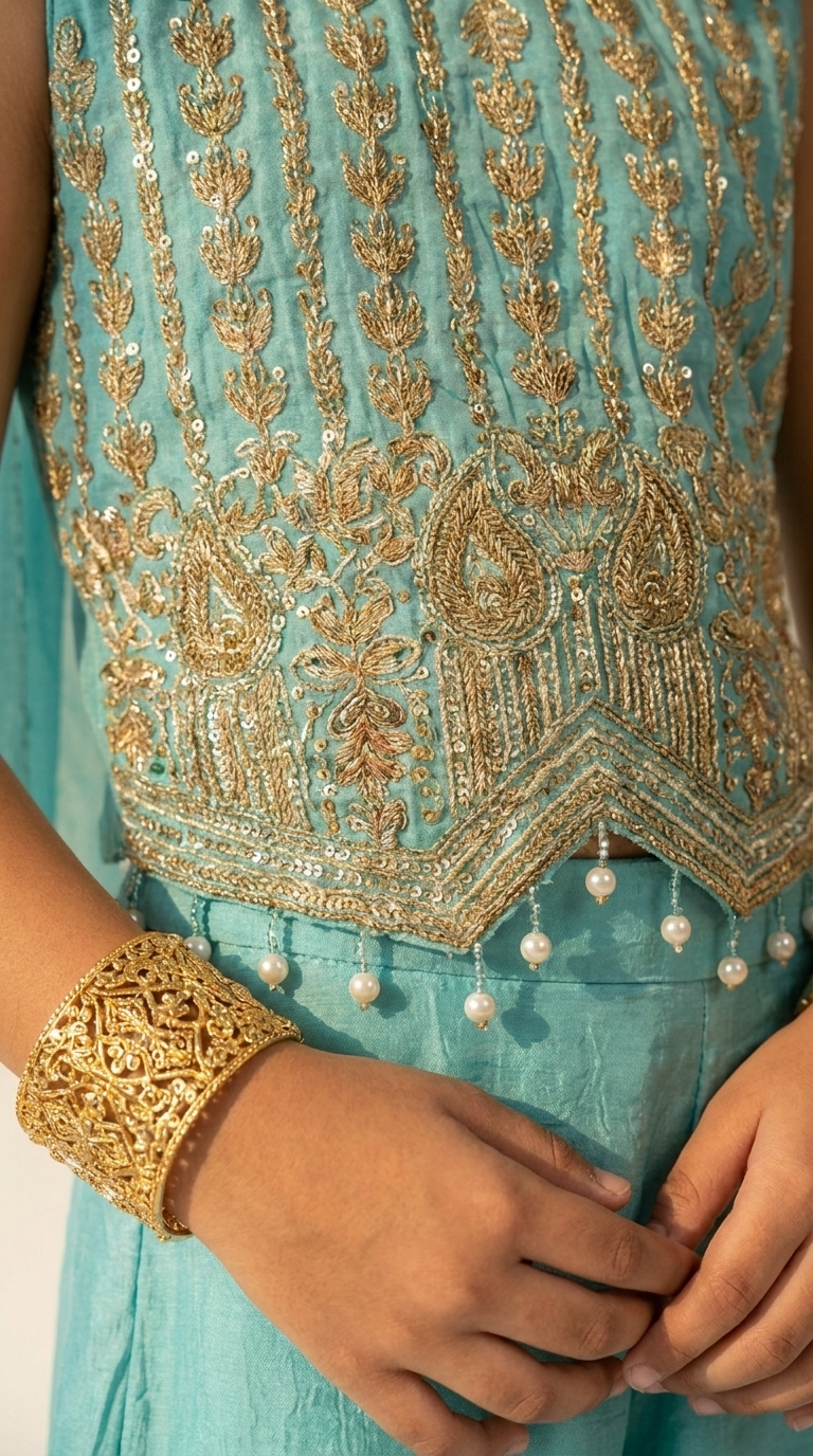 Turquoise Zari Handwork Plazo Set