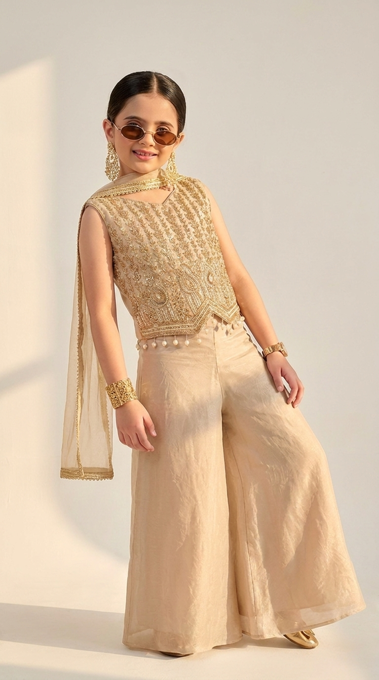 Ivory Gold Handwork Palazzo Set
