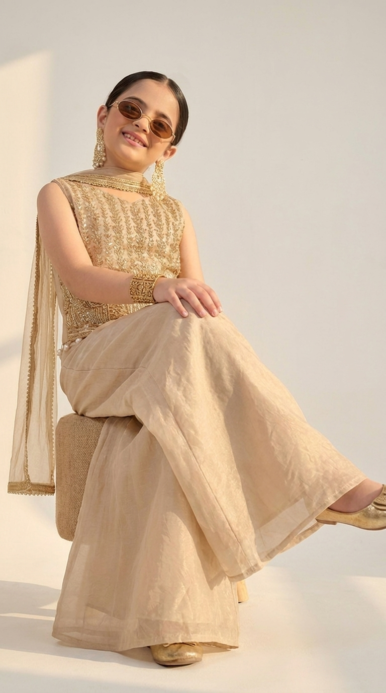 Ivory Gold Handwork Palazzo Set