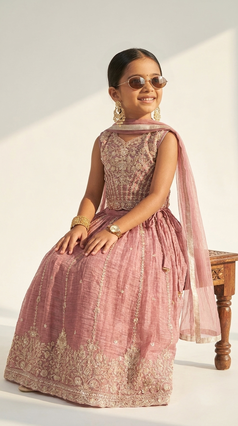 Rosewood Blush Zari Embroidered Lehenga Set